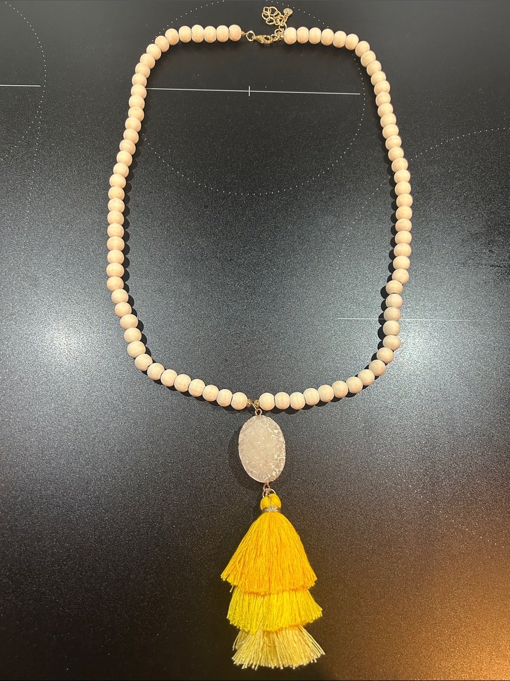 Boho Beaded Necklace with Yellow Tassel Pendant